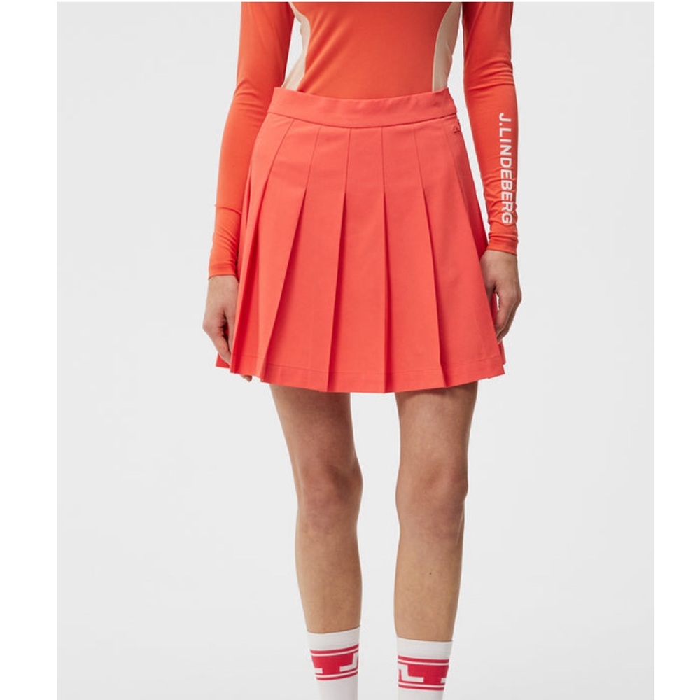 J.Lindeberg Coral-Red Pleated Mini Skirt - Picture 2 of 16
